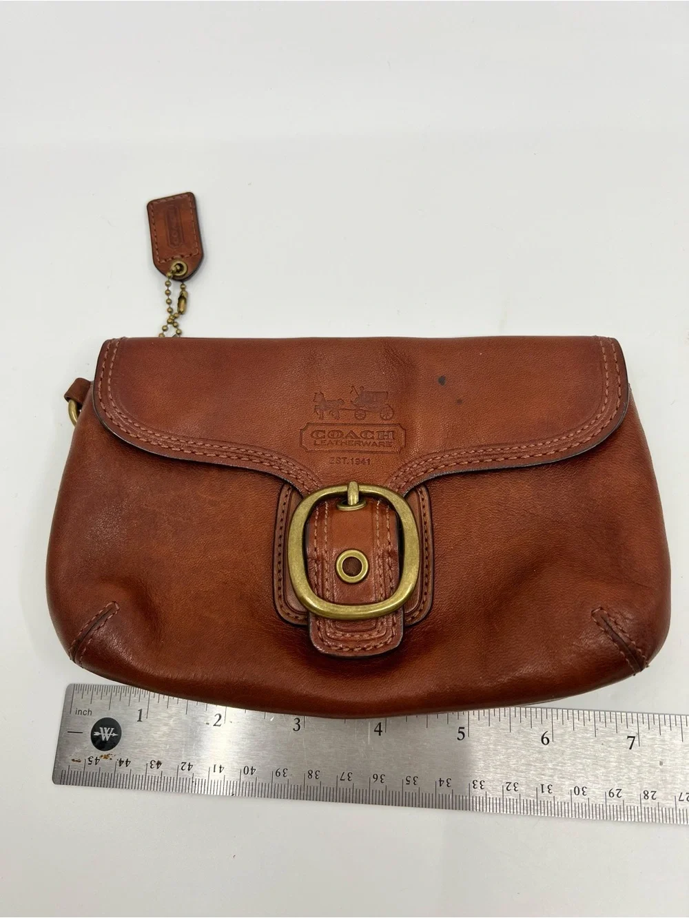 Vintage Coach Bleecker Whiskey Leather Wristlet Clutch Tattersall Lined